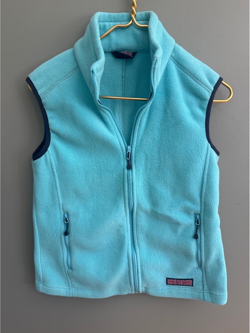 Vineyard Vines Full Collar Fleece Vest Teal with Navy Accents Womens size Med